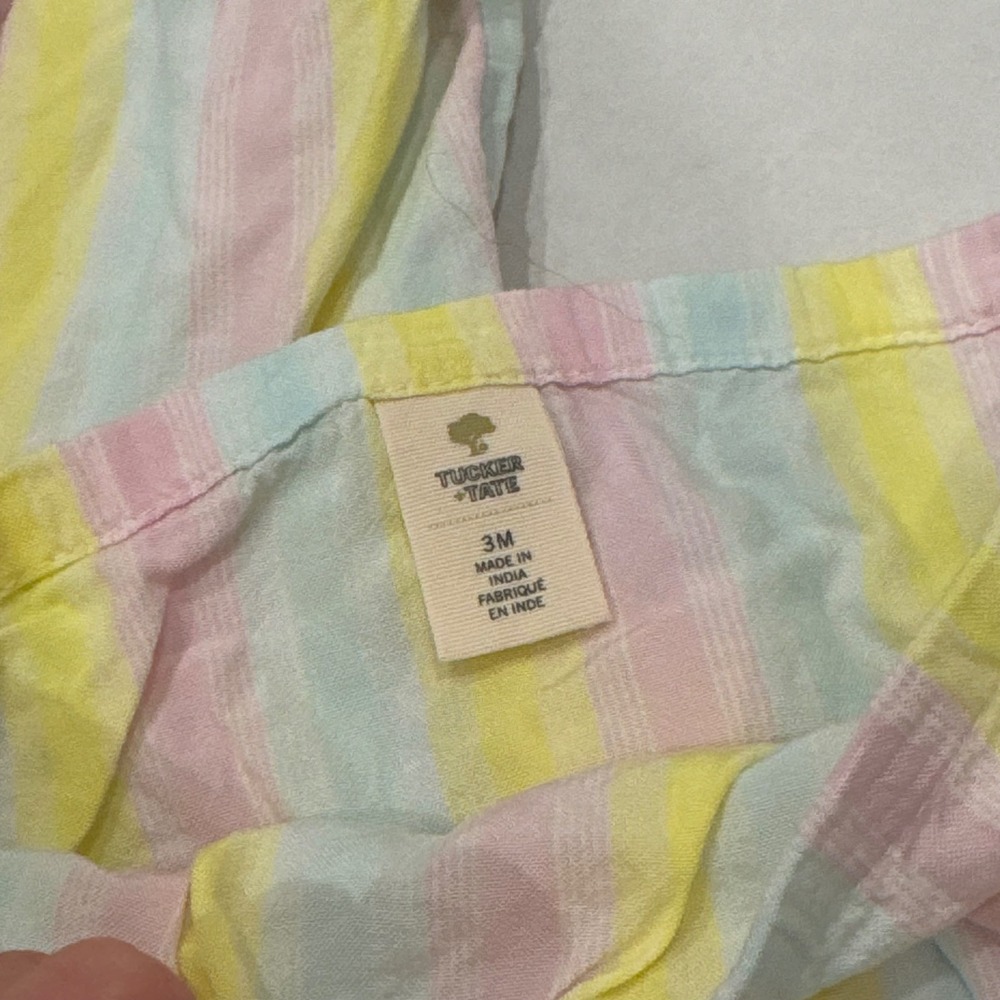 Tucker + Tate 2 Piece Top Bloomers Set Baby 3M Pastel Yellow Pink Striped Sun - Picture 2 of 7